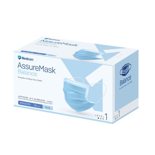 Medicom Assure Mask Balance Procedure Earloop Face Masks Level 1 Blue Box Of 50