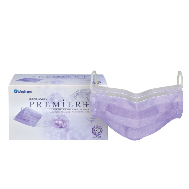 Medicom SafeMask Premier Plus Earloop Masks AS 4381 Level 2 Lavender Box Of 50