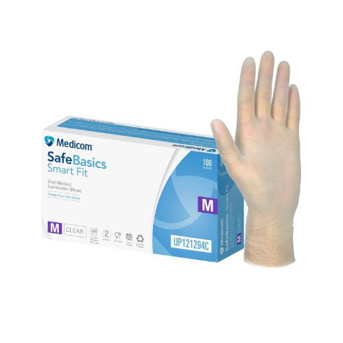 Medicom SafeBasics Smart Fit Vinyl Medical Examination Gloves Clear Pack Of 100