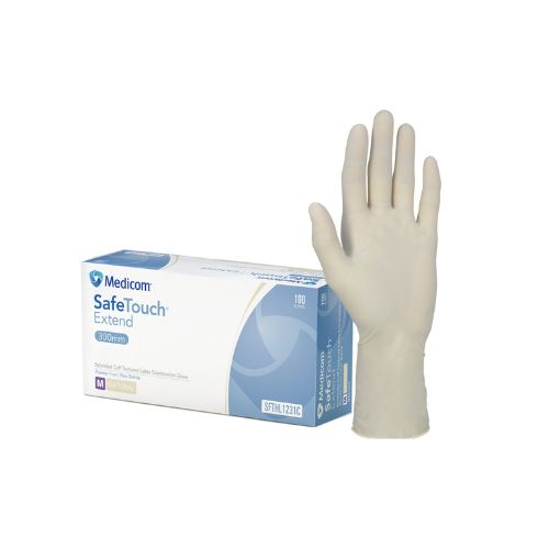 Medicom SafeTouch Extended Cuff Textured Latex Examination Gloves Natural Pack Of 100
