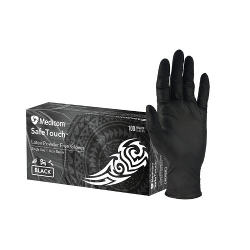 Medicom SafeTouch Latex Textured Medical Examination Gloves Black Pack Of 100