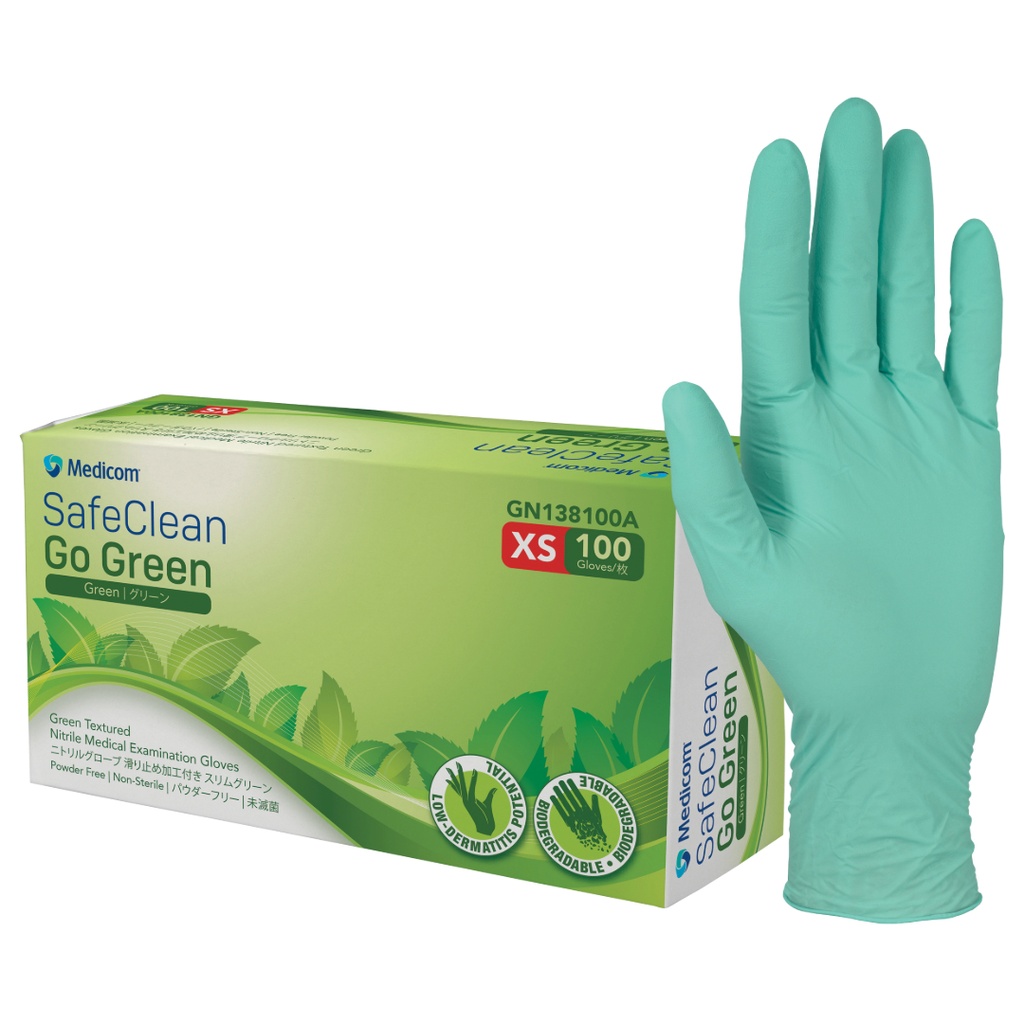 Medicom SafeClean Go Green Biodegradable Textured Nitrile Examination Gloves Pack Of 100