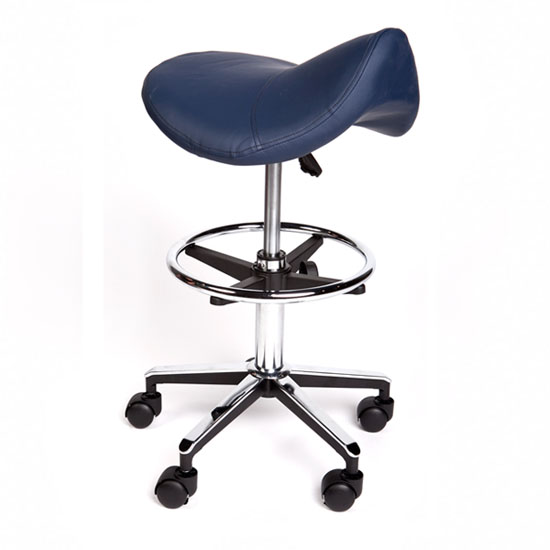 Pacific Medical Premium Saddle Stool With Foot Ring Navy Blue