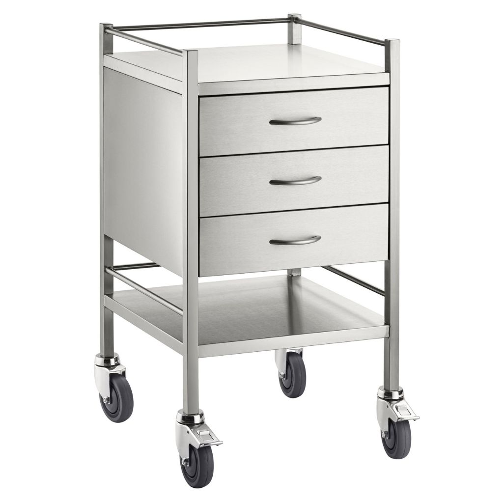 Pacific Medical Stainless Steel Trolley Single 3 Drawer