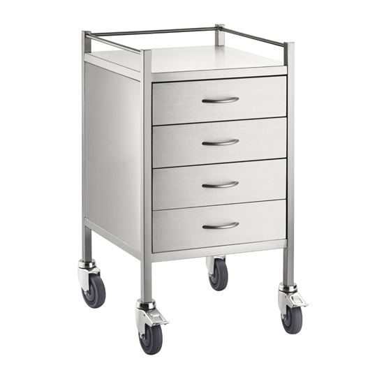 Pacific Medical Stainless Steel Trolley Single 4 Drawer