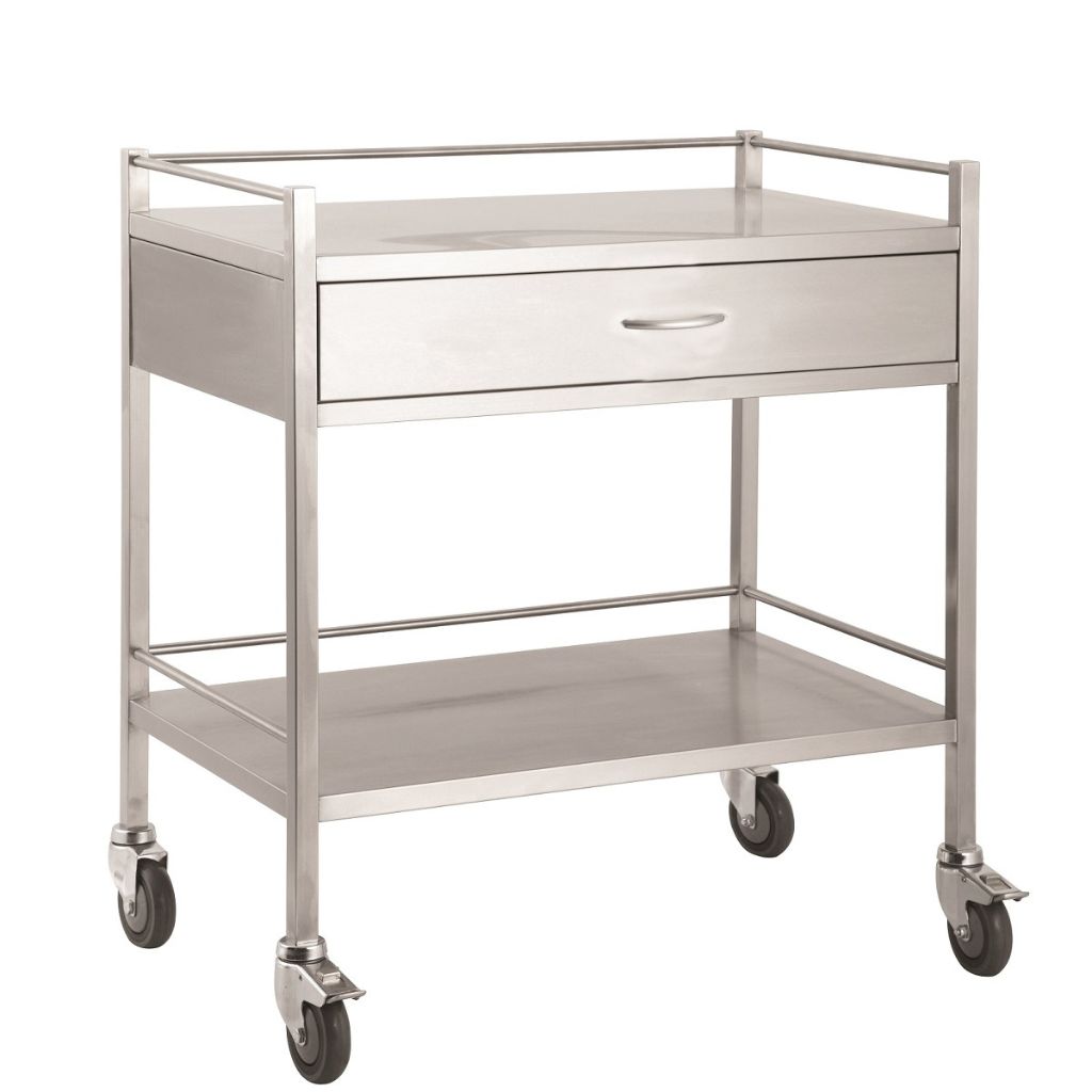 Pacific Medical Stainless Steel Trolley Double 1 Drawer Full Width