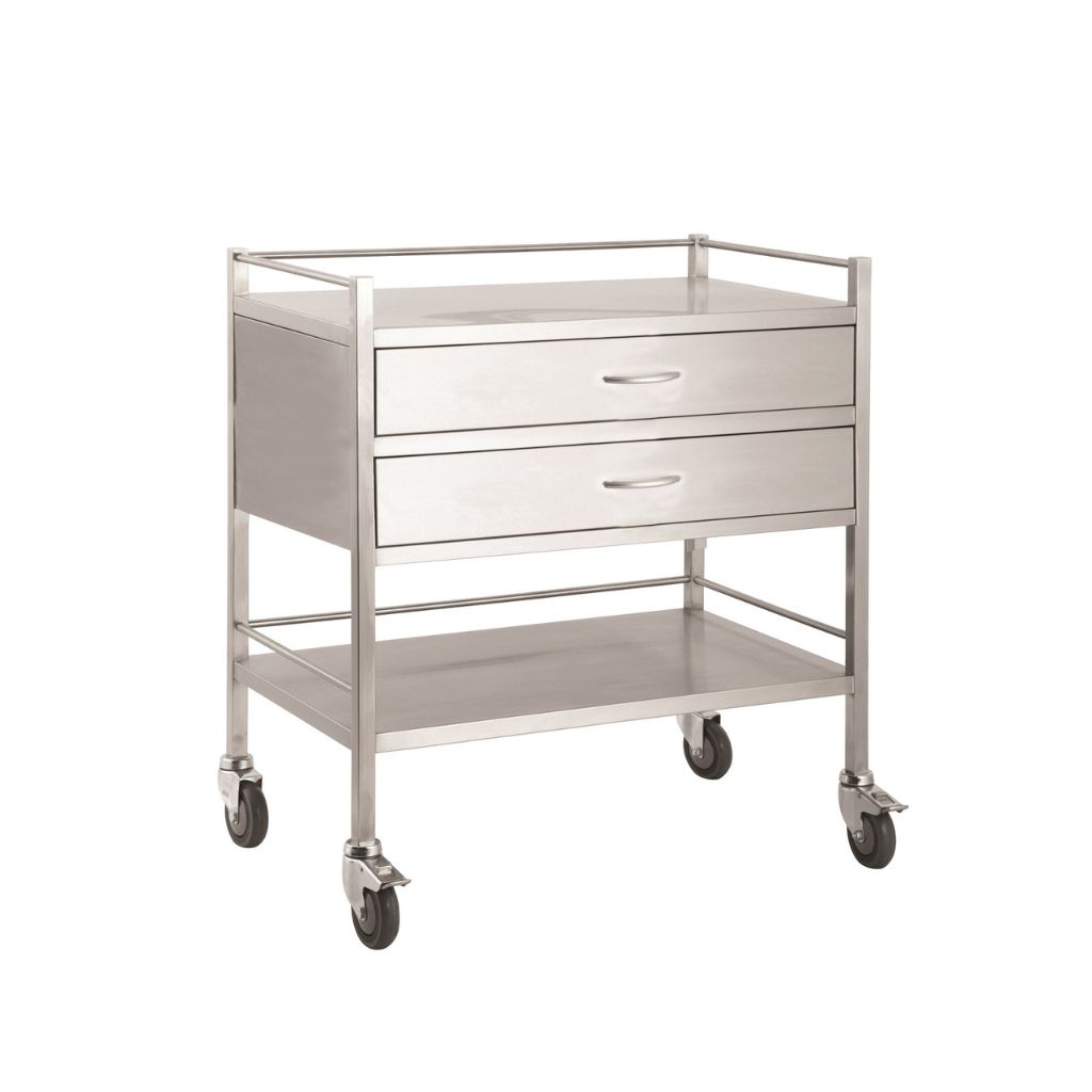 Pacific Medical Stainless Steel Trolley Double 2 Drawer Full Width