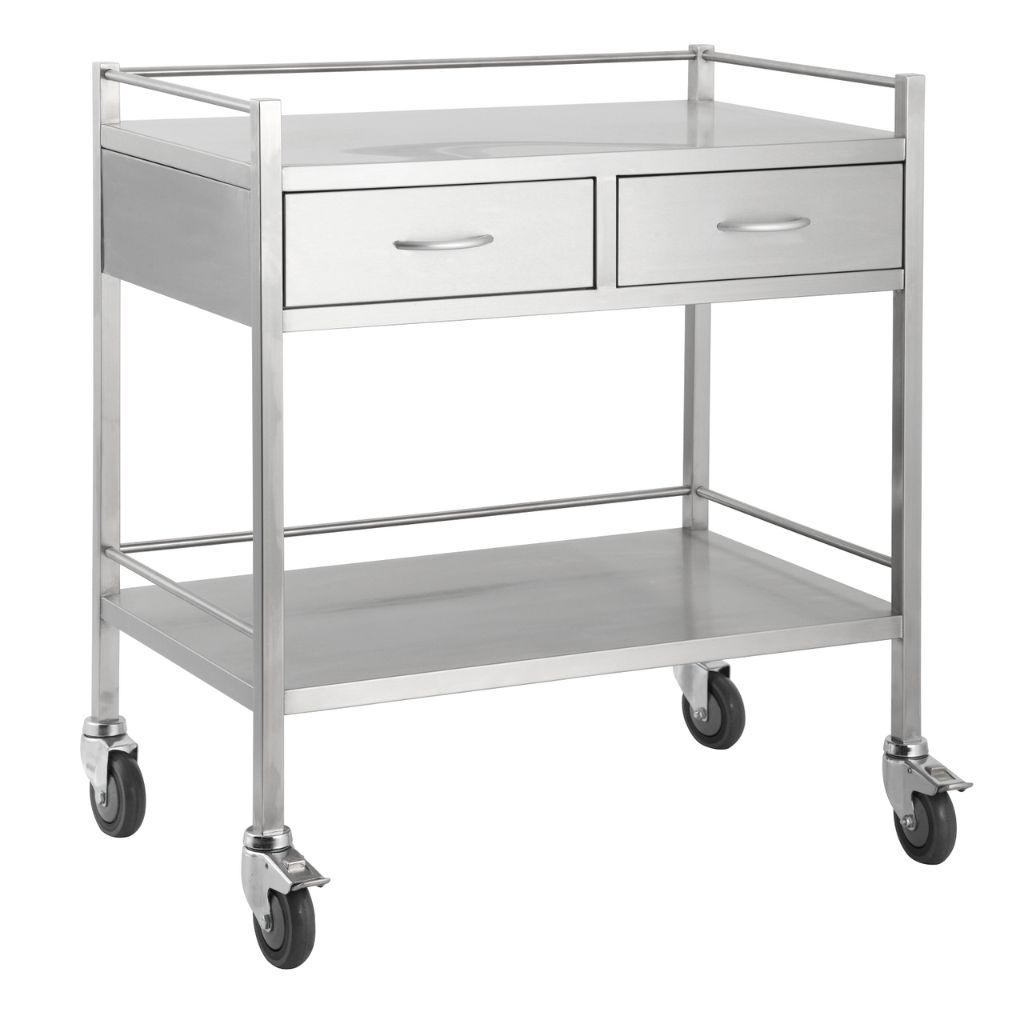 Pacific Medical Stainless Steel Trolley Double 2 Drawer Side By Side
