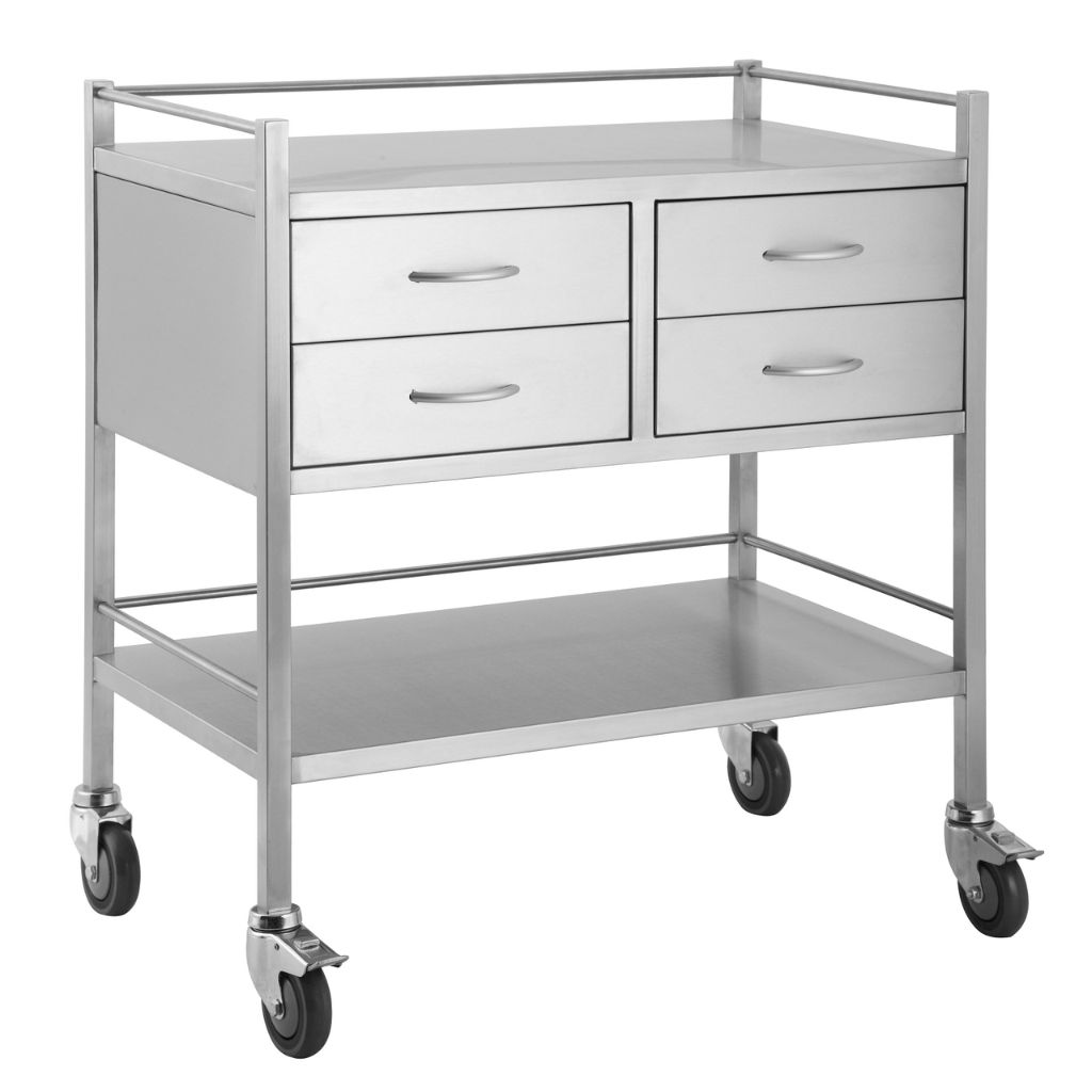 Pacific Medical Stainless Steel Trolley Double 4 Drawer 2 Over 2