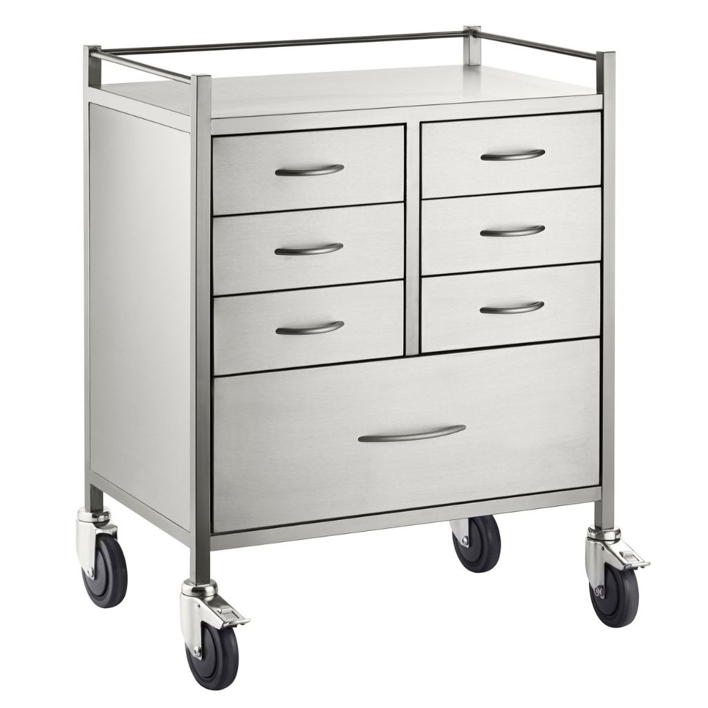 Pacific Medical Stainless Steel Resuscitation Trolley 7 Drawer