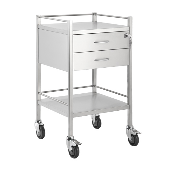Pacific Medical Stainless Steel Trolley Single 2 Drawer With Lock