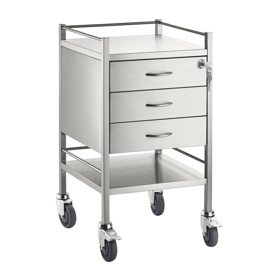 Pacific Medical Stainless Steel Trolley Single 3 Drawer With Lock