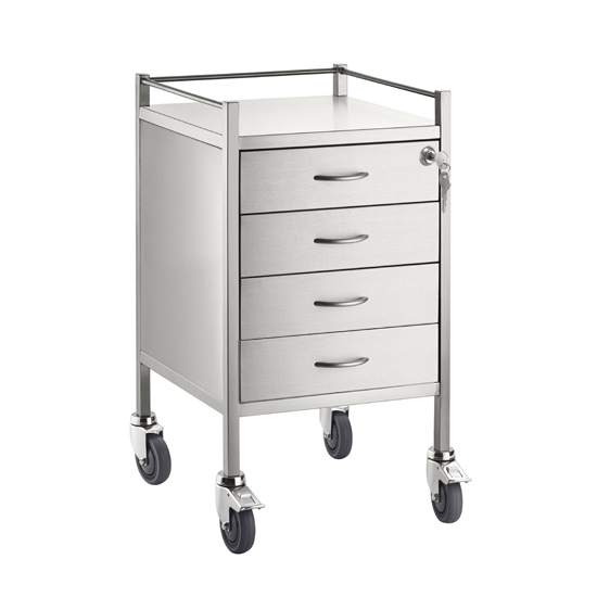 Pacific Medical Stainless Steel Trolley Single 4 Drawer With Lock
