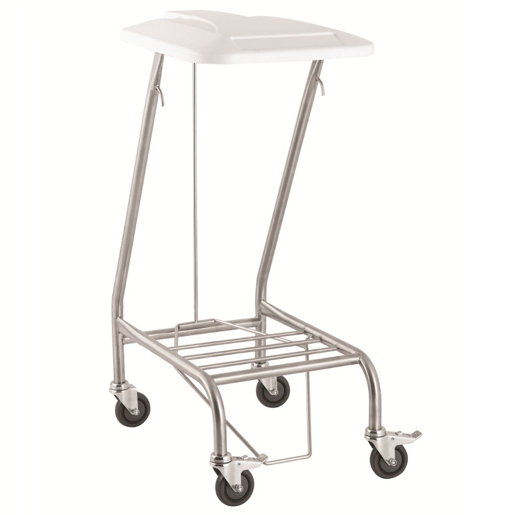 Pacific Medical Stainless Steel Single Linen Trolley With Foot Operated Lid