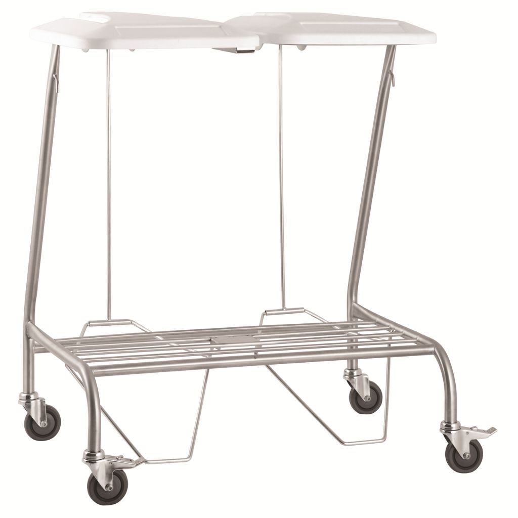 Pacific Medical Stainless Steel Double Linen Trolley With Foot Operated Lid