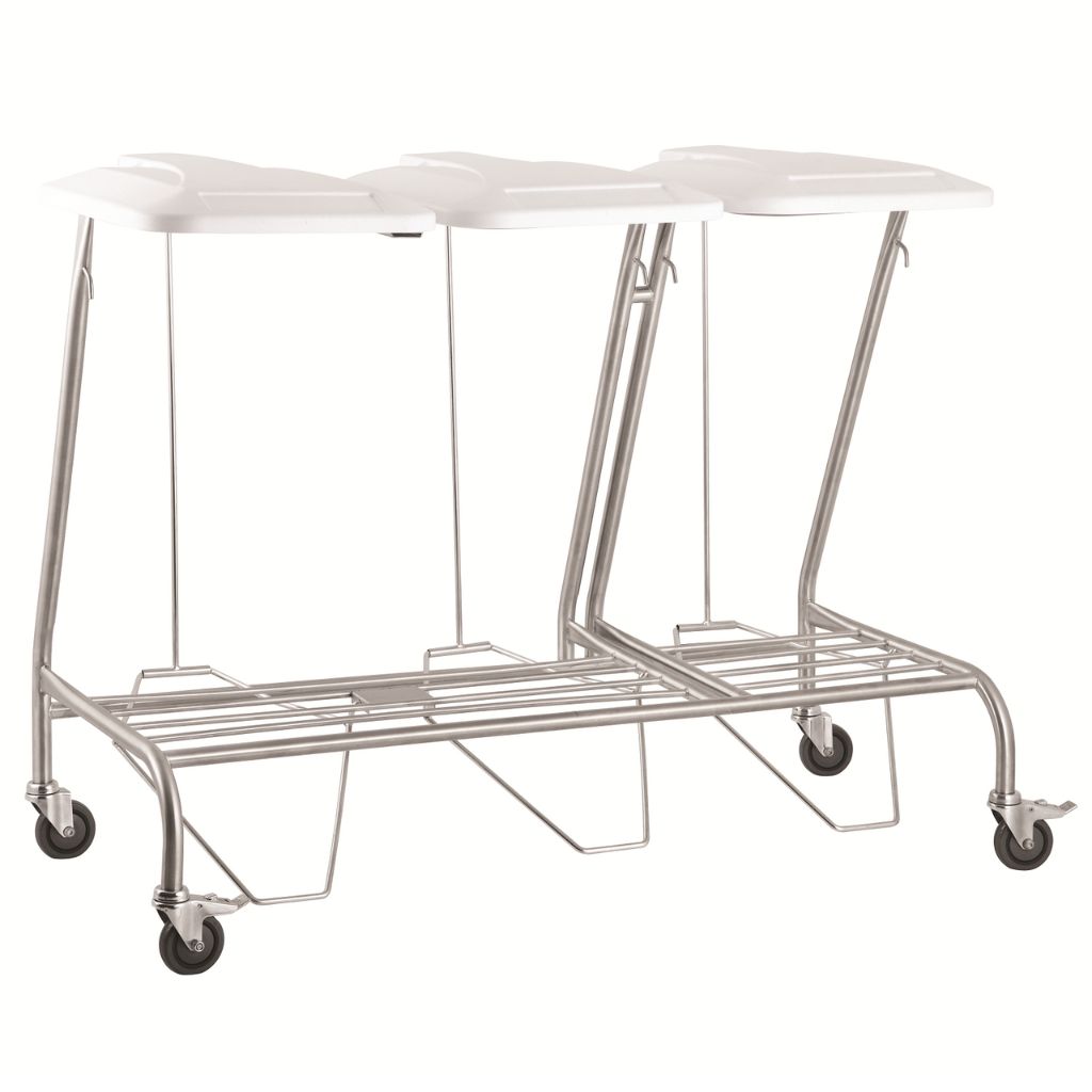 Pacific Medical Stainless Steel Triple Linen Trolley With Foot Operated Lid