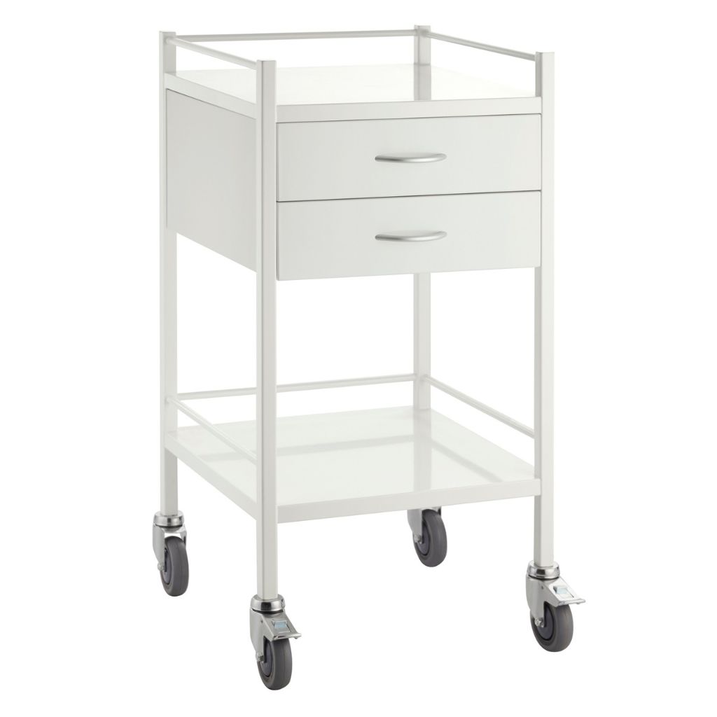 Pacific Medical Powder Coated Steel Trolley Single 2 Drawer