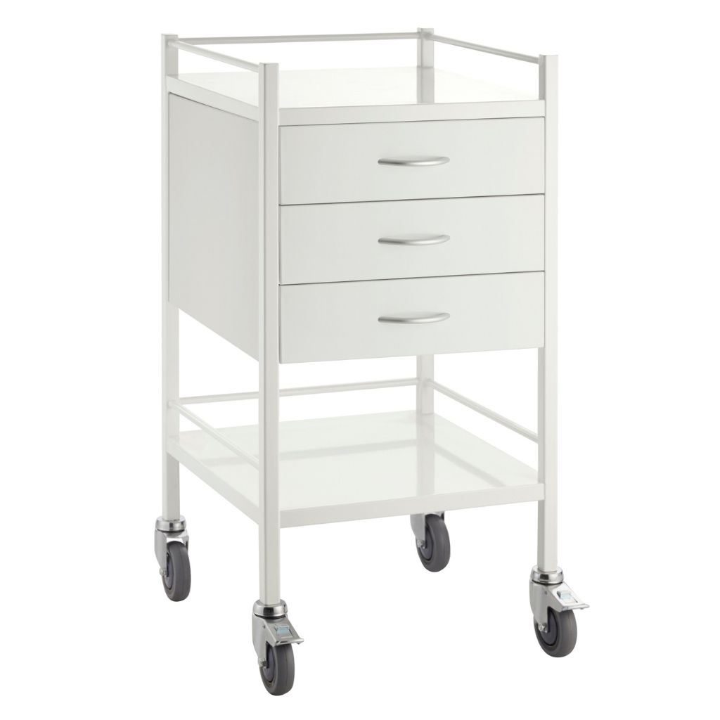 Pacific Medical Powder Coated Steel Trolley Single 3 Drawer