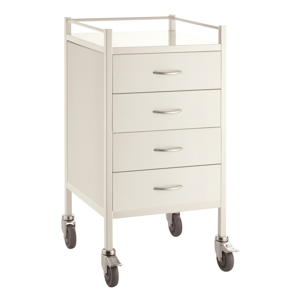 Pacific Medical Powder Coated Steel Trolley Single 4 Drawer