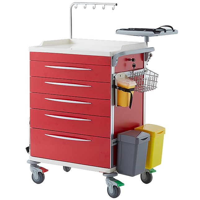 Pacific Medical Emergency Medical Trolley 5 Drawer Red