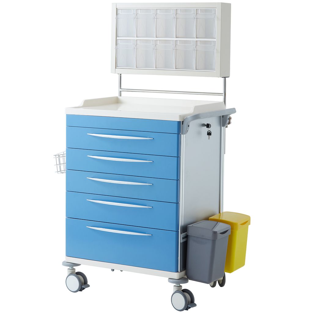Pacific Medical Anesthesia Medical Trolley 5 Drawer Blue