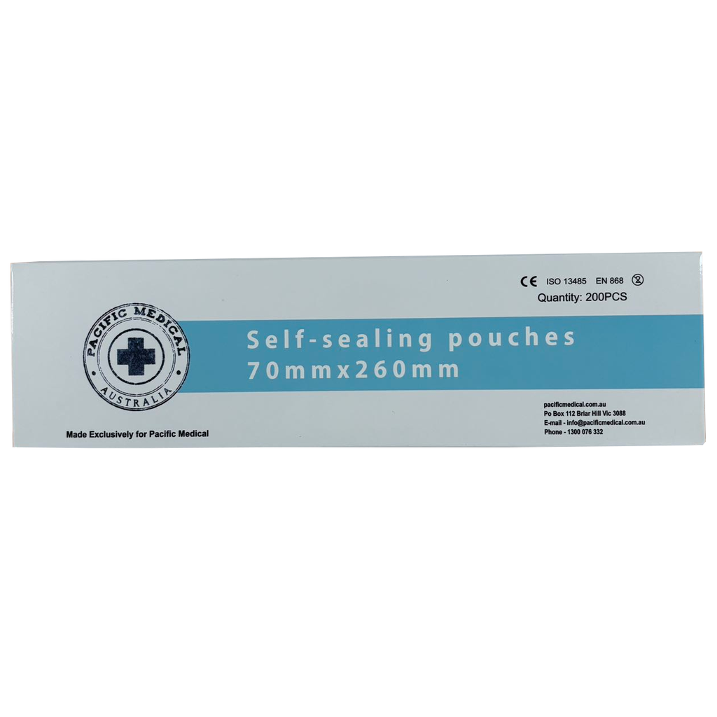 Pacific Medical Self Sealing Autoclave Pouch 70x260mm Box of 200