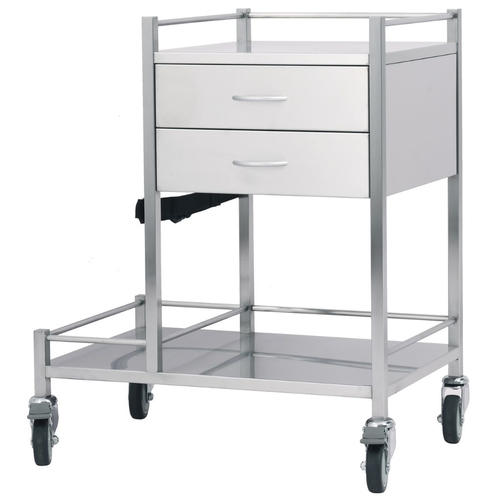 Pacific Medical Stainless Steel Oxygen Trolley Single 2 Drawer
