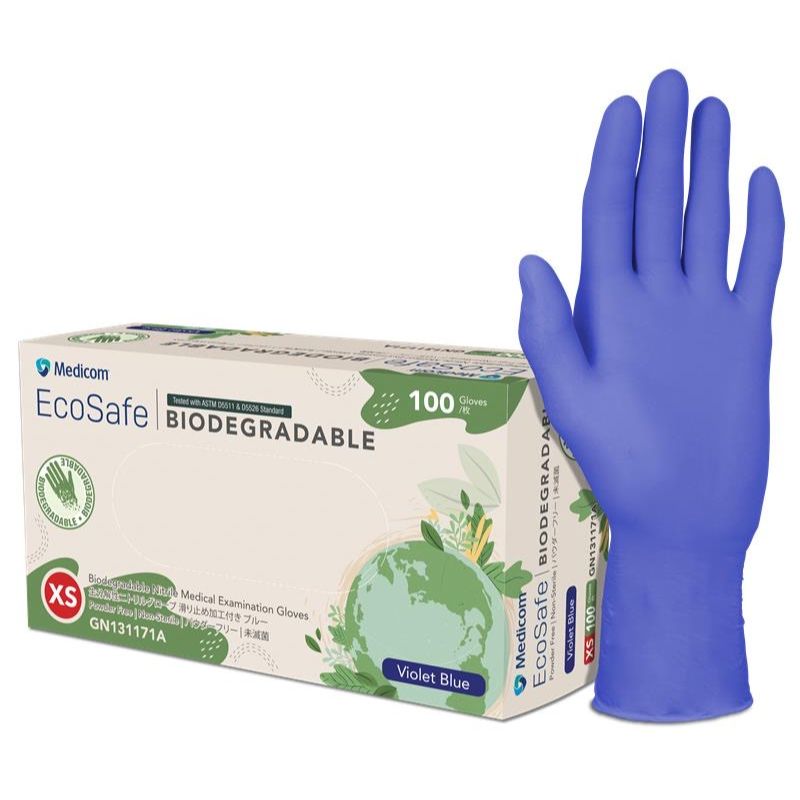 Medicom EcoSafe Biodegradable Nitrile Medical Examination Gloves Violet Blue Pack Of 100