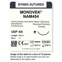 Dynek Monovek Synthetic Absorbable 4/0x45cm On 16mm 3/8 Dyed Violet Sutures NAM404 Box Of 12