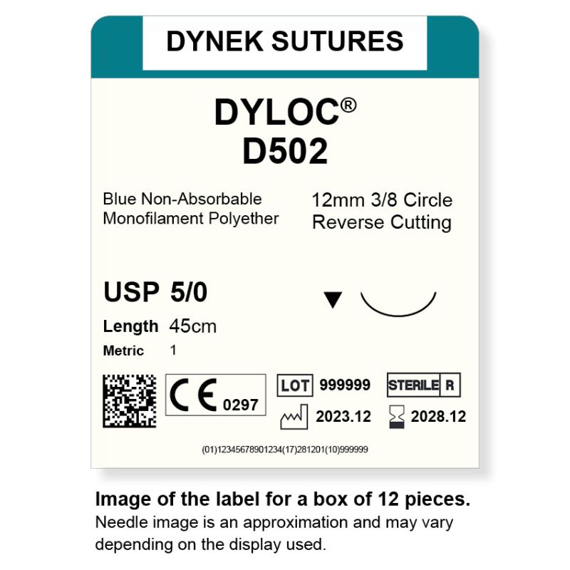 Dynek Dyloc Synthetic Non Absorbable 5/0x45cm On 12mm 3/8 Suture Sutures D502 Box Of 12