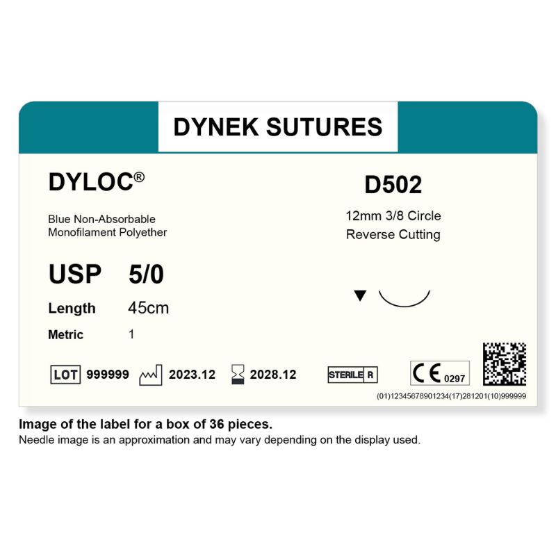 Dynek Dyloc Synthetic Non Absorbable 5/0x45cm On 12mm 3/8 Sutures D502 Box Of 36