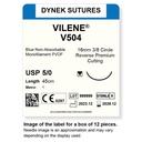 Dynek Vilene Blue Synthetic Non Absorbable 5/0x45cm On 16mm 3/8 Sutures V504 Box Of 12