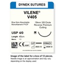 Dynek Vilene Blue Synthetic Non Absorbable 4/0x45cm On 19mm 3/8 Sutures Box Of 12