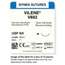 Dynek Vilene Blue Synthetic Non Absorbable 6/0x45cm On 12mm 3/8 Sutures Box Of 12