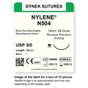 Dynek Nylene Blue Synthetic Non Absorbable 5/0x45cm On 16mm 3/8 Sutures Box Of 12