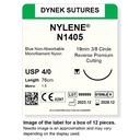 Dynek Nylene Blue Synthetic Non Absorbable 4/0x76cm On 19mm 3/8 Sutures N1405 Box Of 12