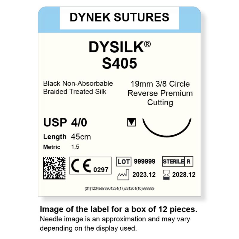 Dynek Dysilk Black Natural Non Absorbable 4/0x45cm On 19mm 3/8 Sutures S405 Box Of 12