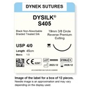 Dynek Dysilk Black Natural Non Absorbable 4/0x45cm On 19mm 3/8 Sutures S405 Box Of 12