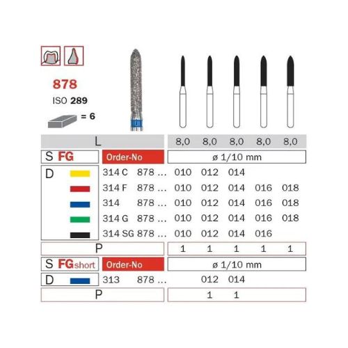 Diaswiss Diamond FG Cylindrical Torpedo Bur 314 878 014 Fine Pack Of 5