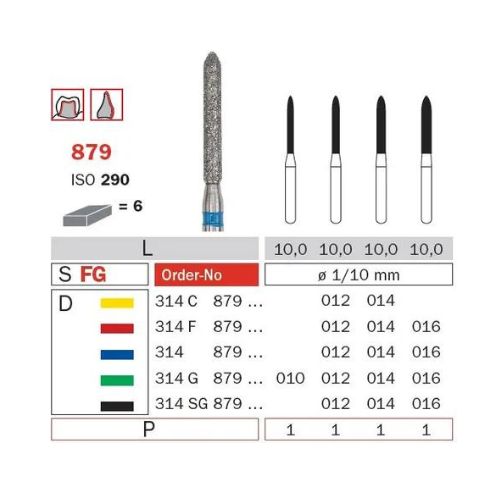 Diaswiss Diamond FG Cylindrical Torpedo Bur 314 879 012 Extra-Fine Pack Of 5