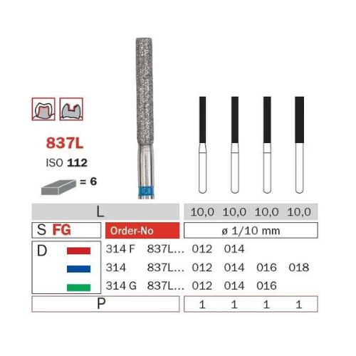 Diaswiss Diamond FG Extra Long Flat Fissure Bur 314 837L 524 012 Medium Pack Of 5