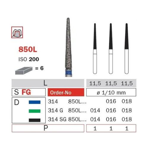 Diaswiss Diamond FG Extra Long Round End Taper Bur 314 850L 016 Coarse Pack Of 5