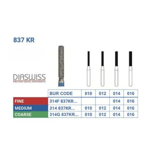 Diaswiss Diamond FG Extra Long Round Flat Fissure Bur 314 837KR 012 Coarse Pack Of 5