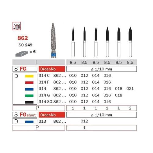 Diaswiss Diamond FG Flame Bur 314 862 514 010 Fine Pack Of 5