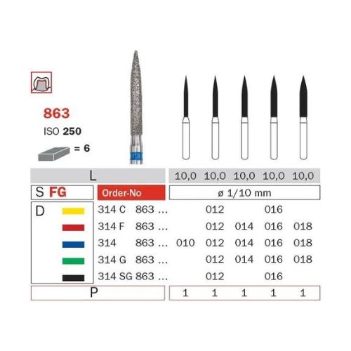 Diaswiss Diamond FG Long Flame Bur 314 863 016 Extra-Fine Pack Of 5