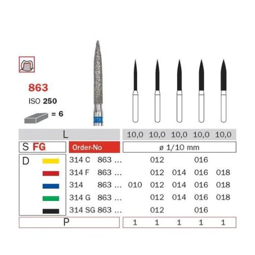 Diaswiss Diamond FG Long Flame Bur 314 863 514 016 Fine Pack Of 5