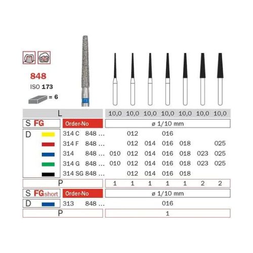 Diaswiss Diamond FG Long Flat End Taper Bur 314 848 514 014 Fine Pack Of 5