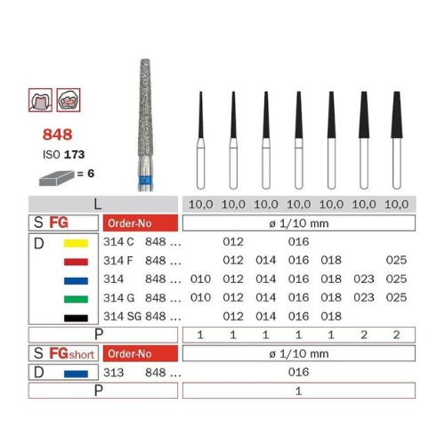 Diaswiss Diamond FG Long Flat End Taper Bur 314 848 524 014 Medium Pack Of 5