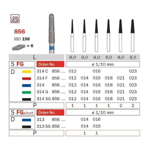 Diaswiss Diamond FG Long Round Taper Bur 314 856 016 Medium Pack Of 5