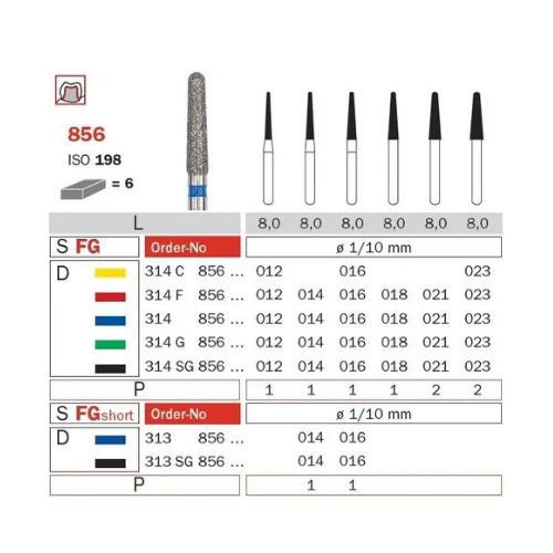 Diaswiss Diamond FG Long Round Taper Bur 314 856 018 Coarse Pack Of 5